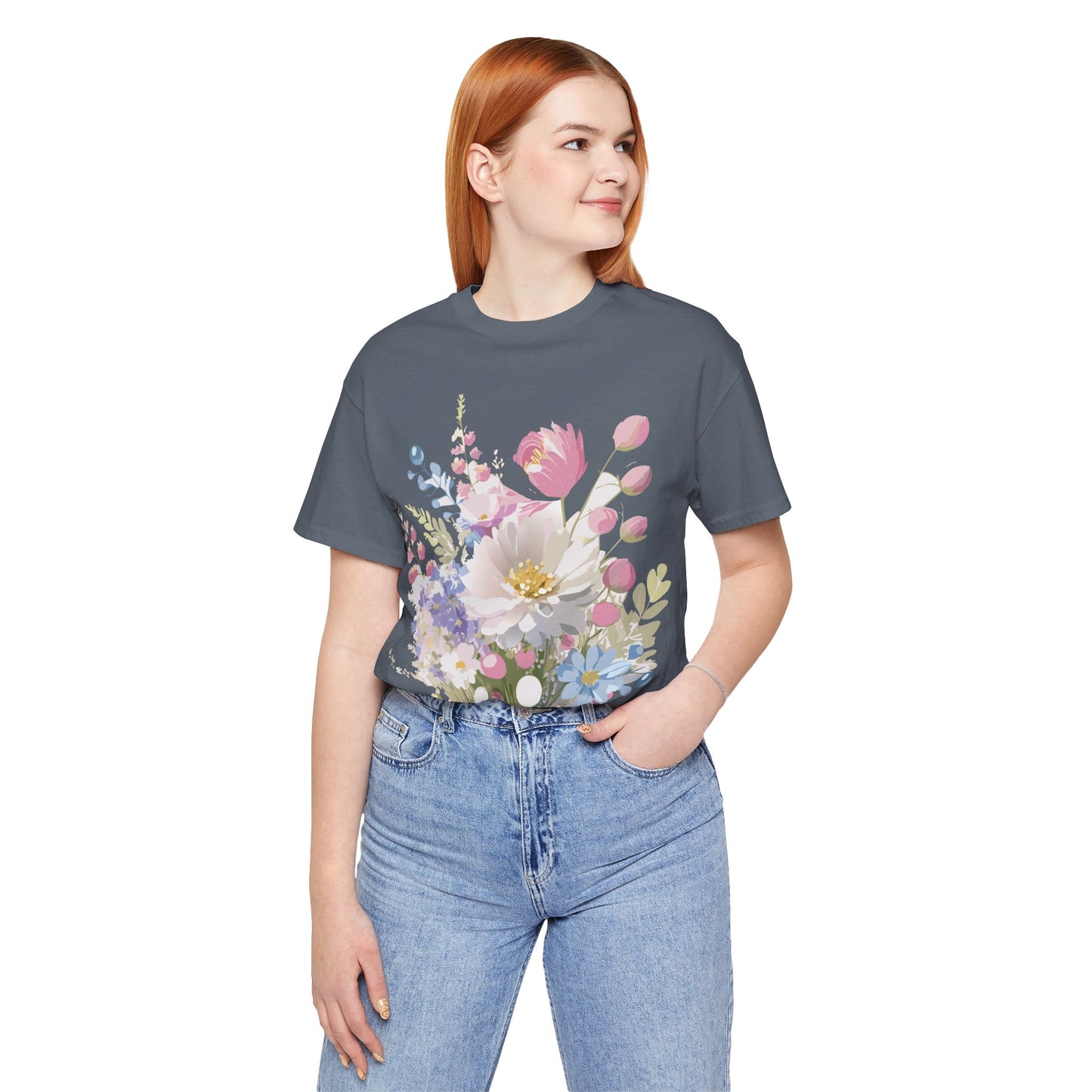 T-shirt en coton naturel avec fleurs