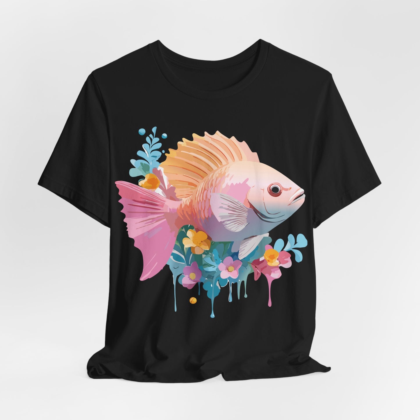 Natural Cotton Tee Shirt with Fish