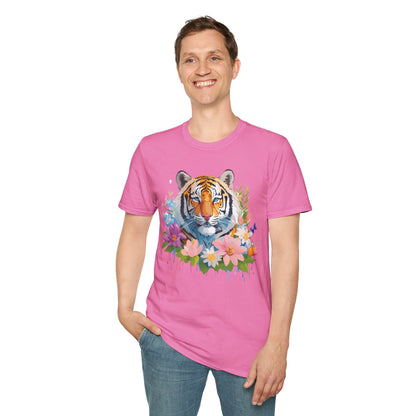 Tiger Print Unisex Softstyle T Shirt 100 Percent Ring Spun Cotton Tee
