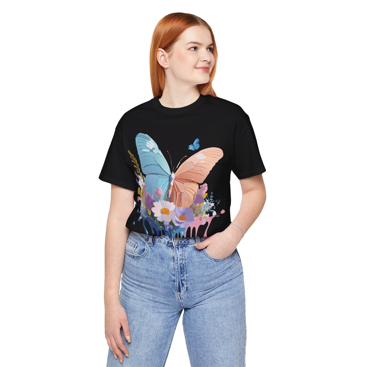 Natural Cotton Tee Shirt with Butterfly