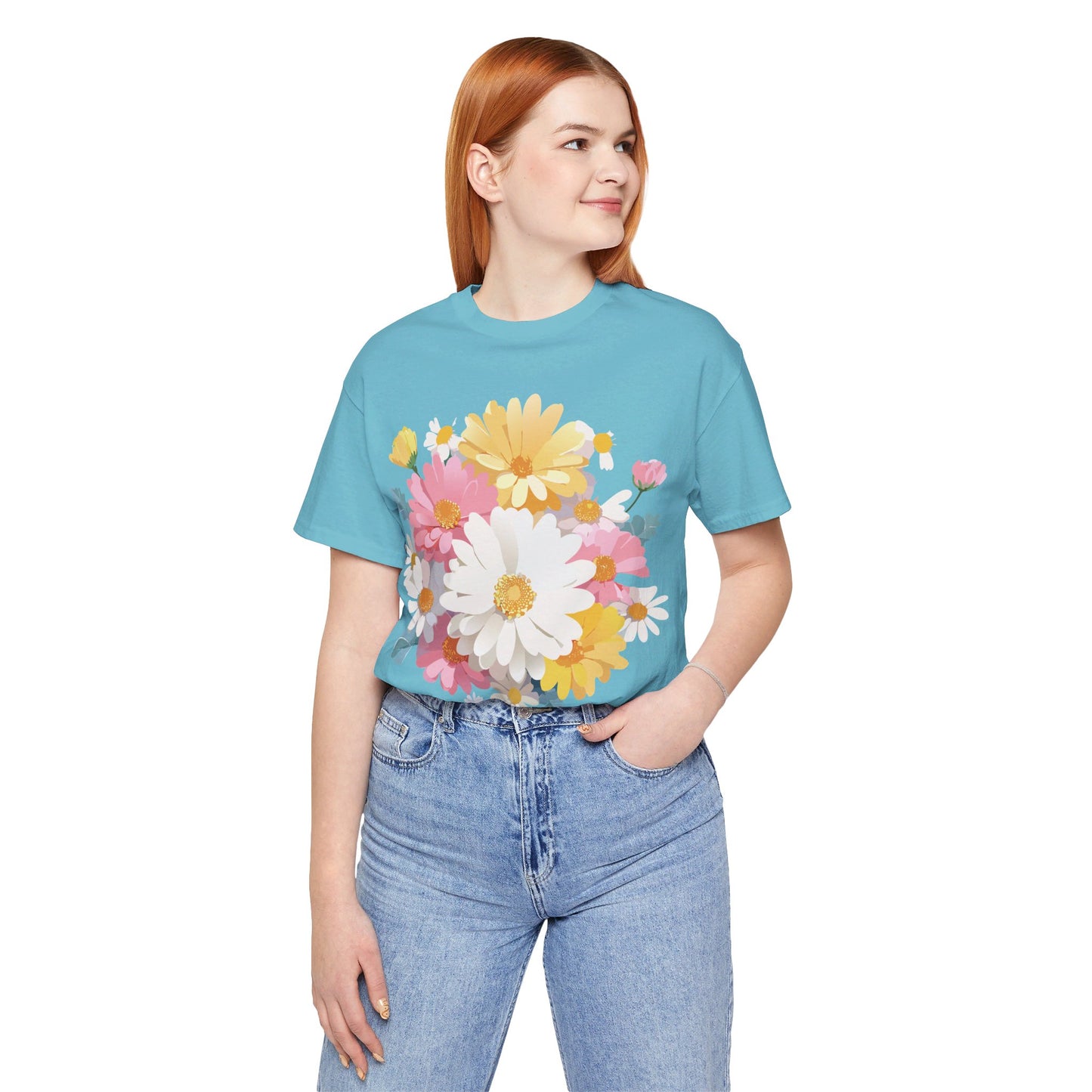 Natural Cotton Tee Shirt with Flowers