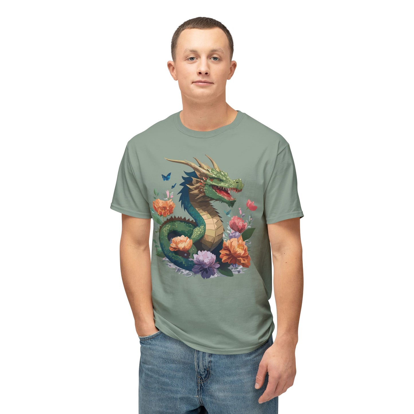 Dragon T-Shirt, Vintage Dragon Tee, Floral Tees, Dragon Art Design Shirt, Tee Shirt with Dragon 6