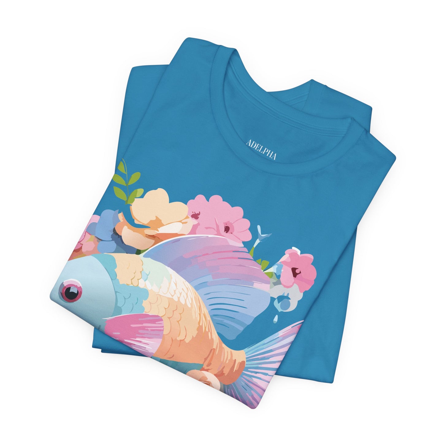 Natural Cotton Tee Shirt with Fish