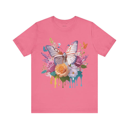 Natural Cotton Tee Shirt with Butterfly