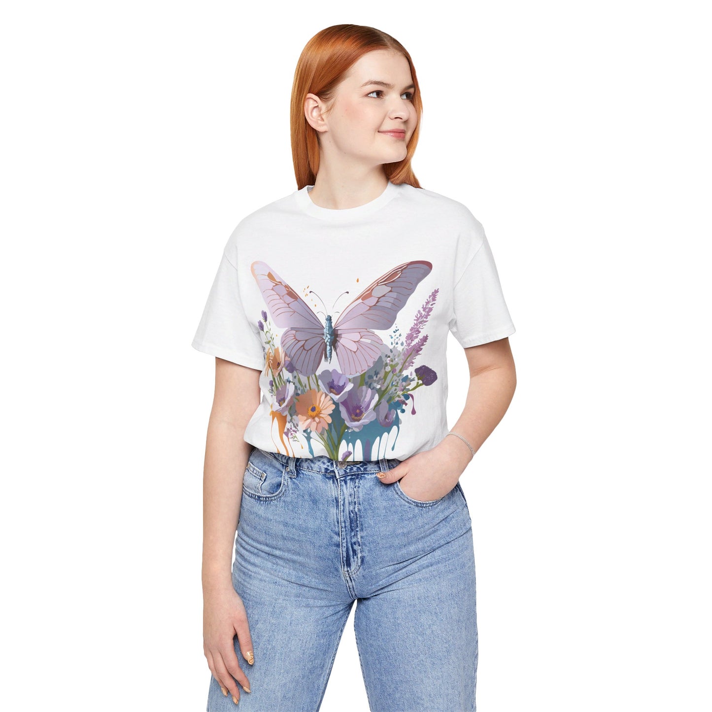 Natural Cotton Tee Shirt with Butterfly