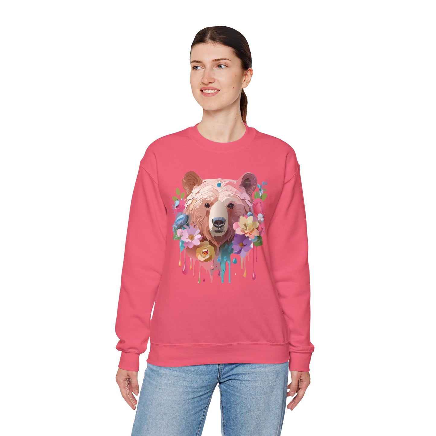 Unisex Floral Bear Sweatshirt, Animals Sweatshirt, Floral Sweatshirt, Art Design Sweatshirt