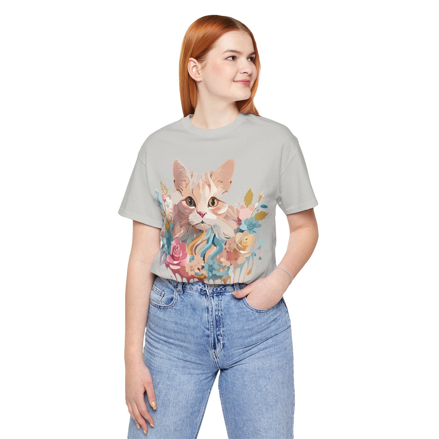 Natural Cotton Tee Shirt with Cat