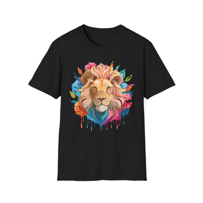 Lion Shirt Unisex Floral Lion Tee Gildan Softstyle 64000 Lightweight Cotton Tee