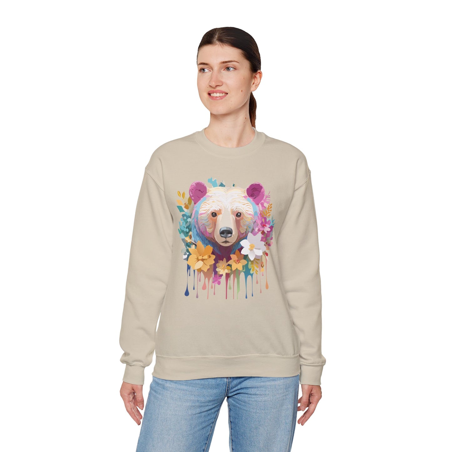 Unisex Floral Bear Sweatshirt, Animals Sweatshirt, Floral Sweatshirt, Art Design Sweatshirt