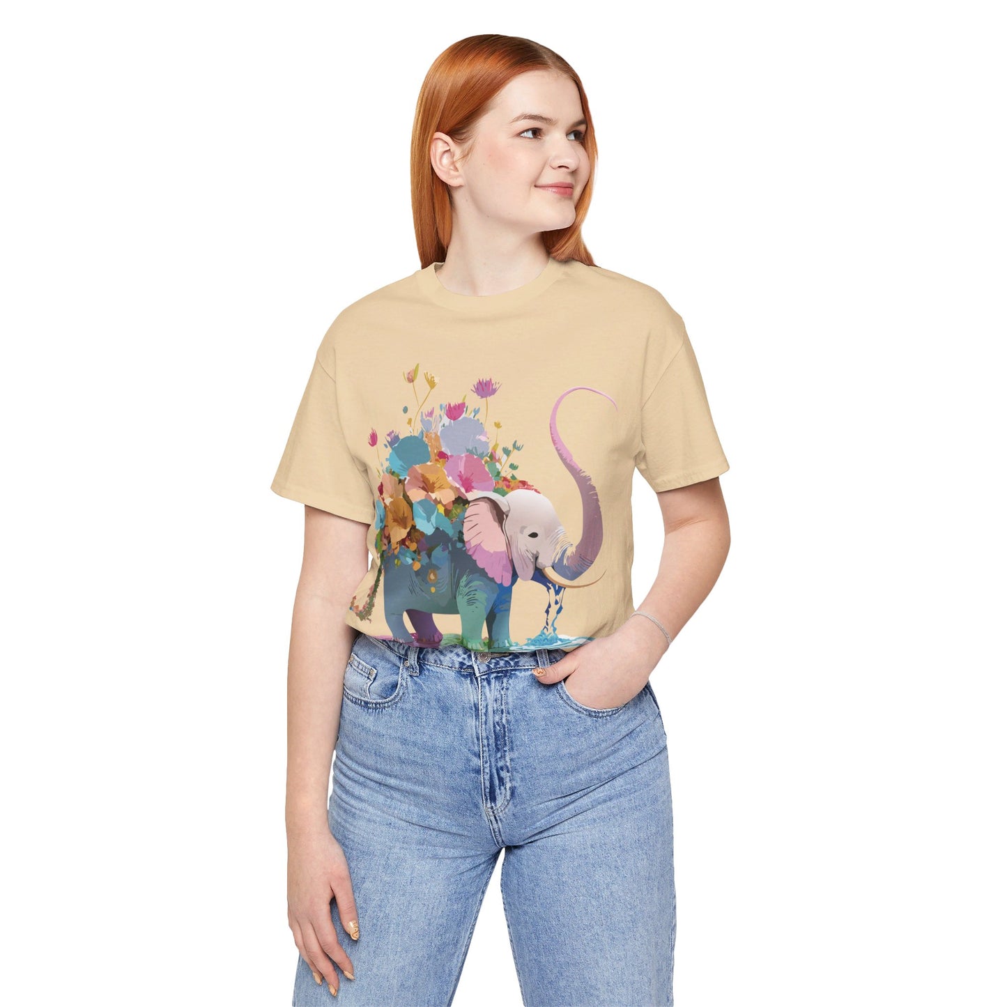 Natural Cotton Tee Shirt with Elephant