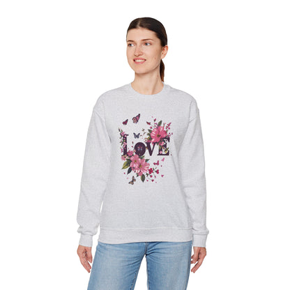 Unisex Floral Love Sweatshirt Fifty Fifty Cotton Poly Valentines Day Gift