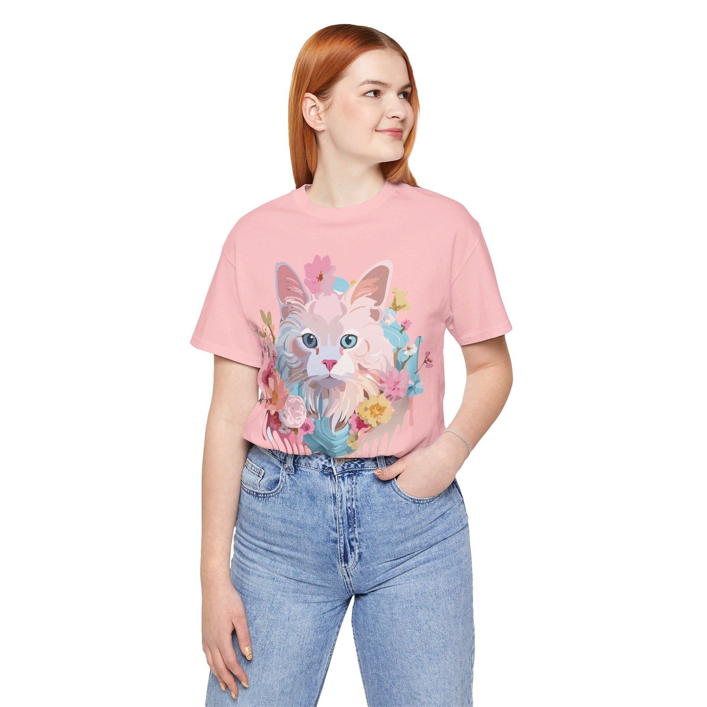 Natural Cotton Tee Shirt with Cat