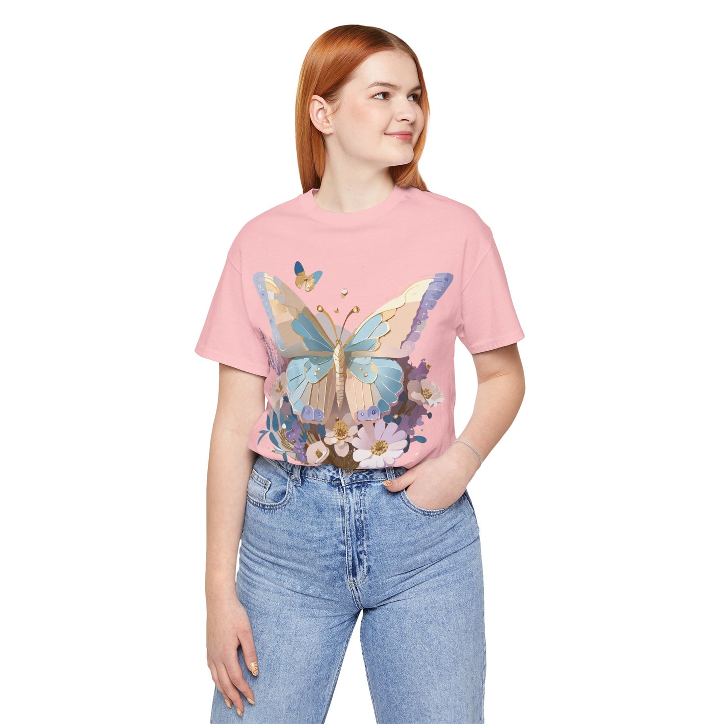 Natural Cotton Tee Shirt with Butterfly