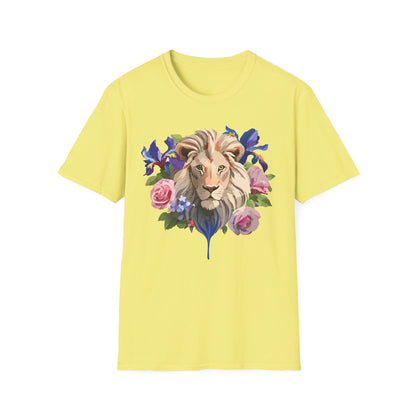 Unisex Lion Shirt Floral Lion Tee Softstyle Gildan 64000 100 Percent Cotton