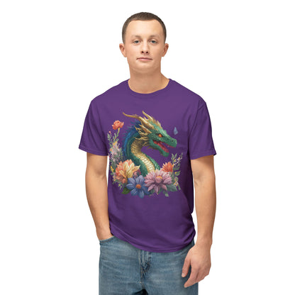 Dragon Art Tee Shirt Unisex Floral Print Cotton Tee USA Made