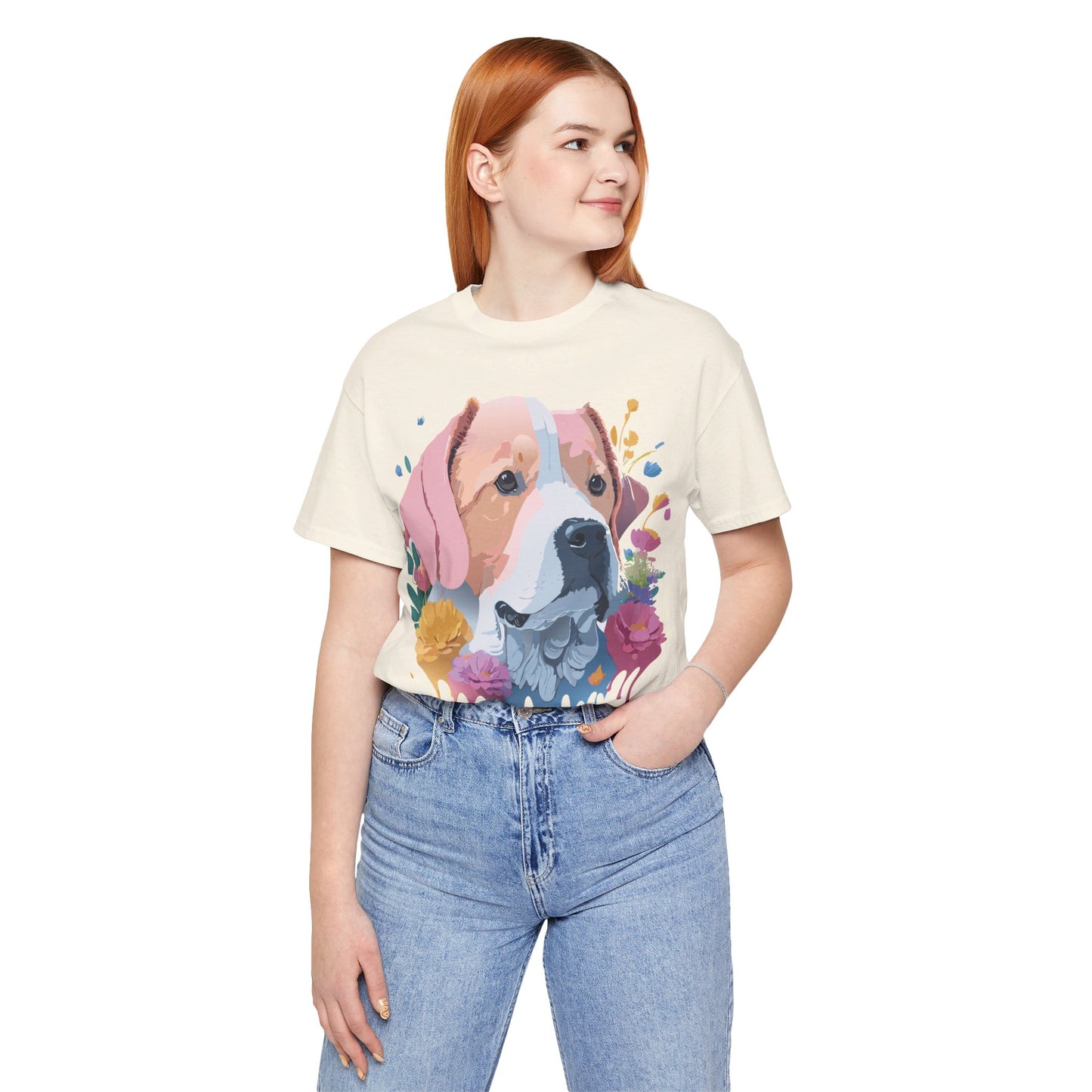 Natural Cotton Tee Shirt with Dog