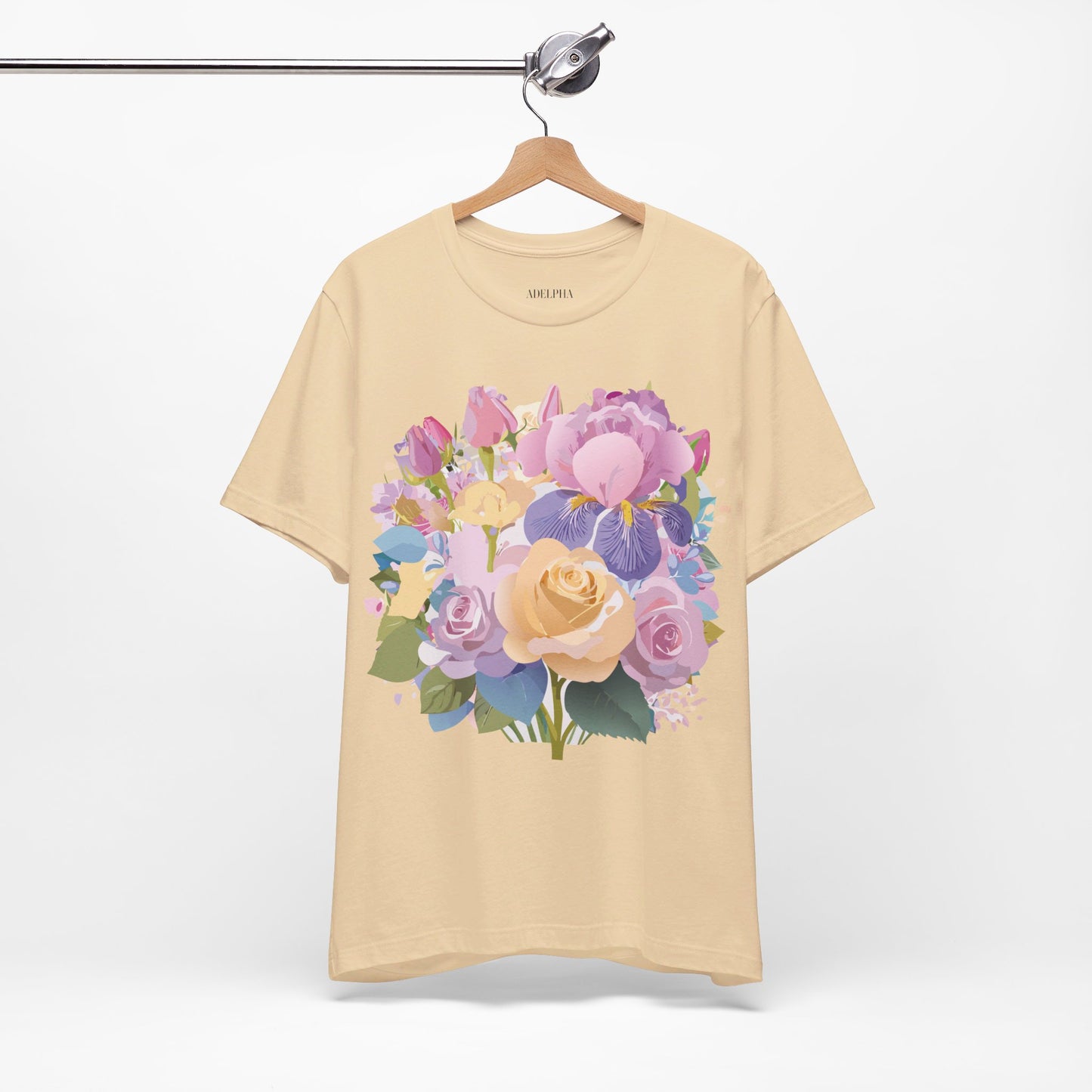 Natural Cotton Tee Shirt with Flowers