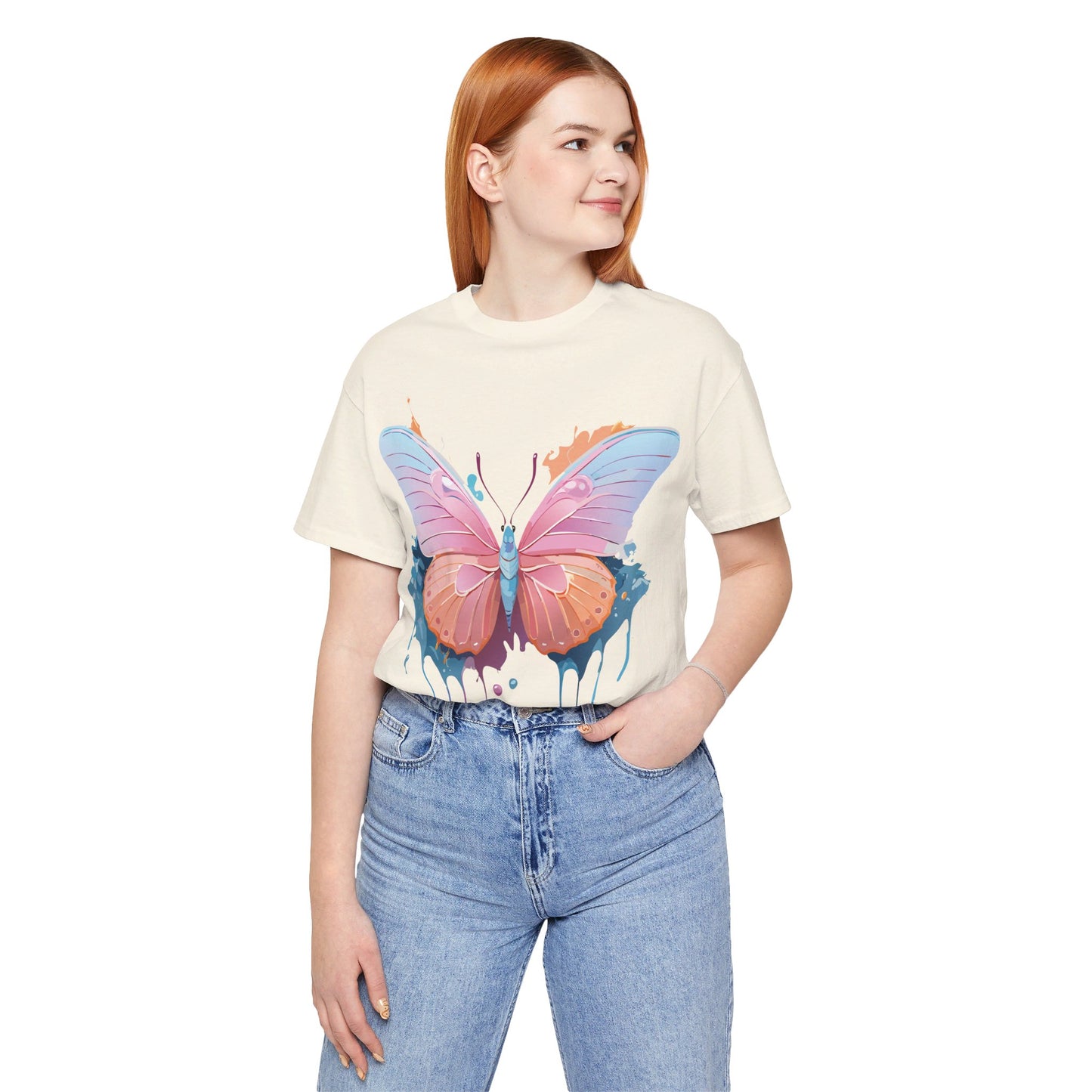 Natural Cotton Tee Shirt with Butterfly