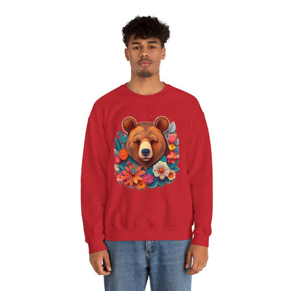 Unisex Floral Bear Sweatshirt Art Design Gildan 18000 Heavy Blend Crewneck