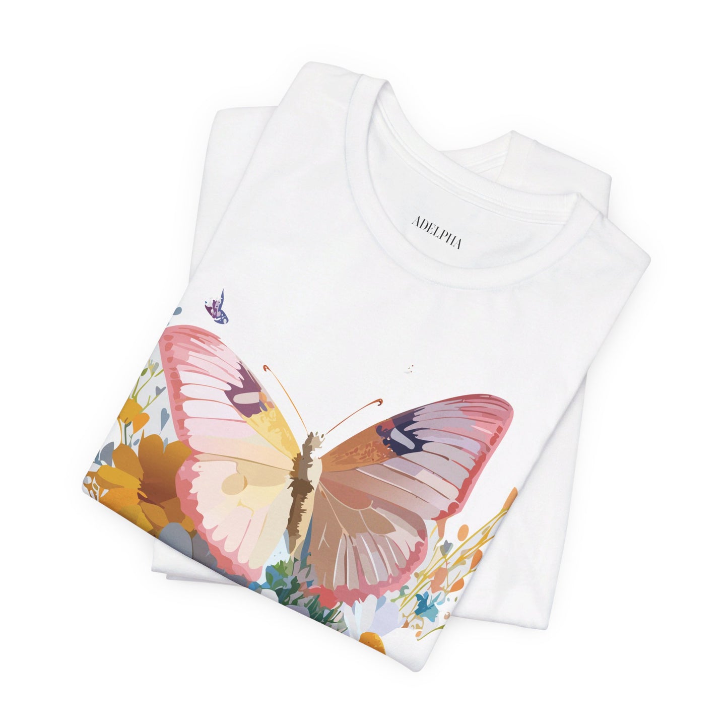 Natural Cotton Tee Shirt with Butterfly