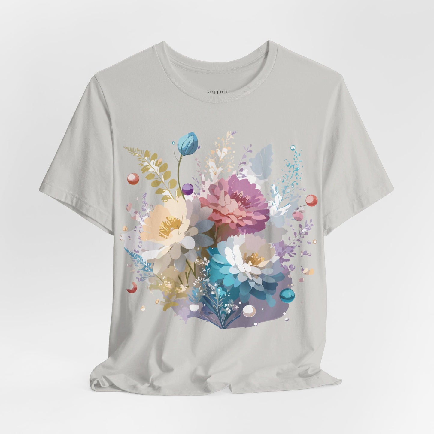 Natural Cotton Tee Shirt with Flowers