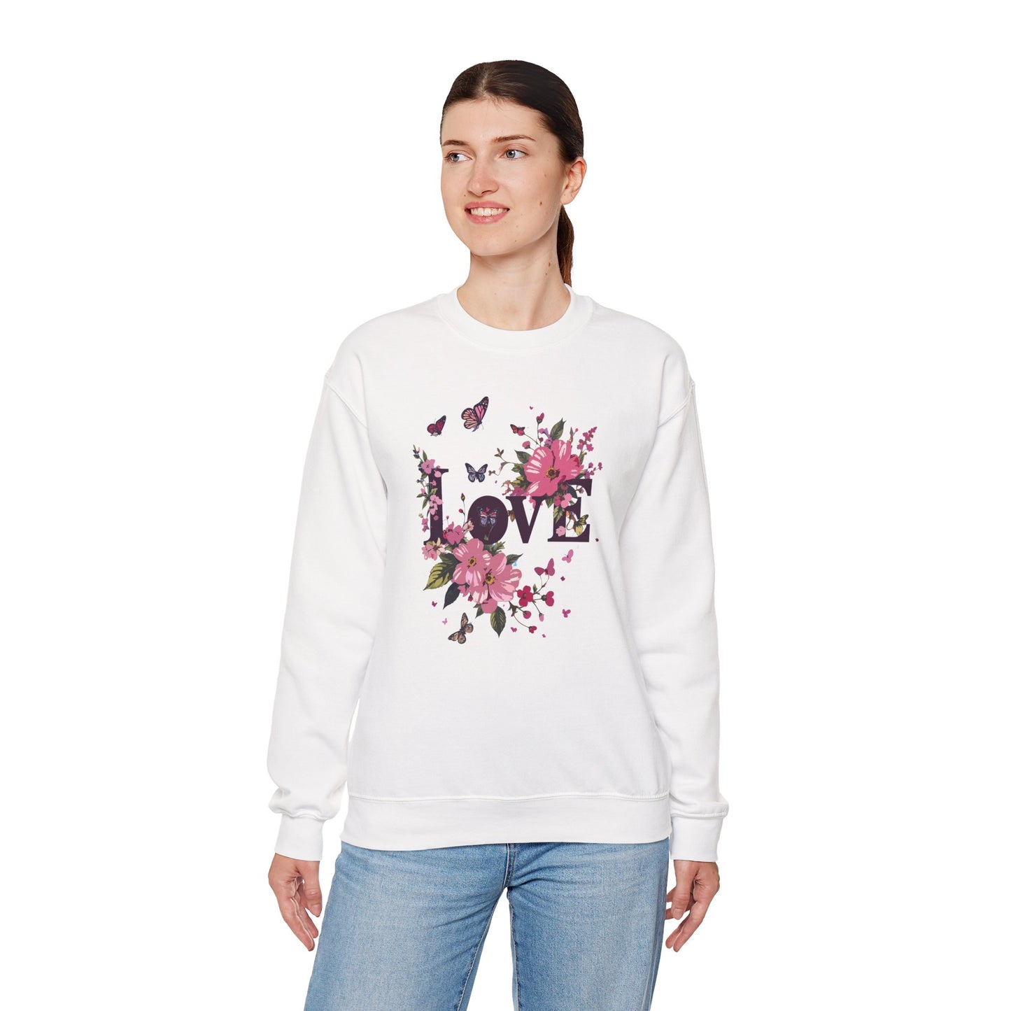 Unisex Floral Love Sweatshirt Fifty Fifty Cotton Poly Valentines Day Gift