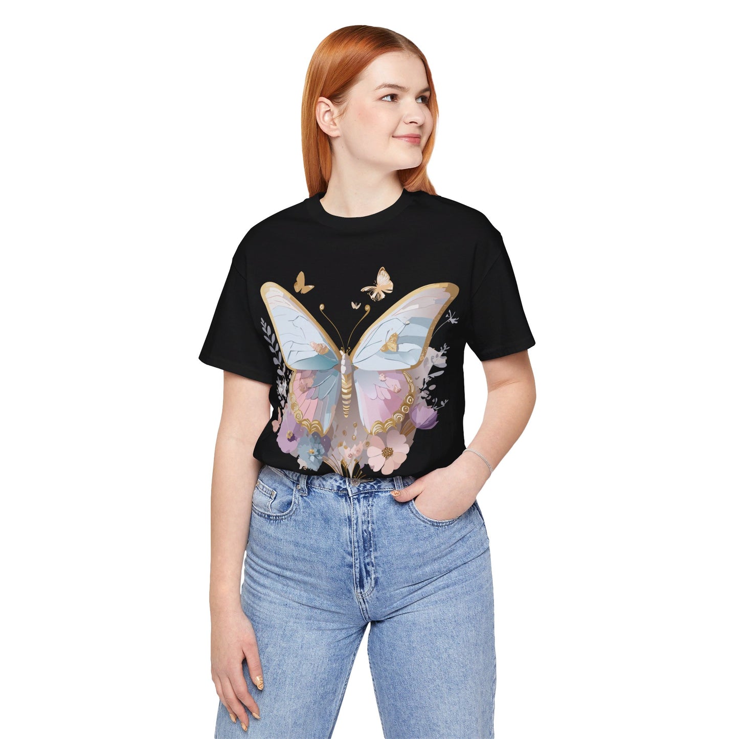 Natural Cotton Tee Shirt with Butterfly