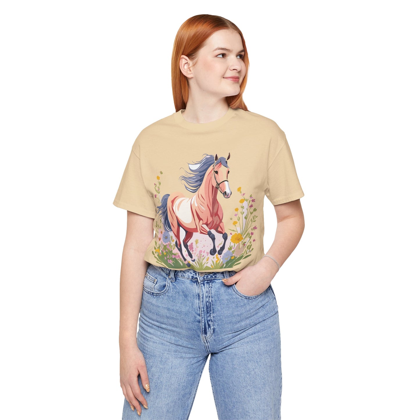 Natural Cotton Tee Shirt with Horse