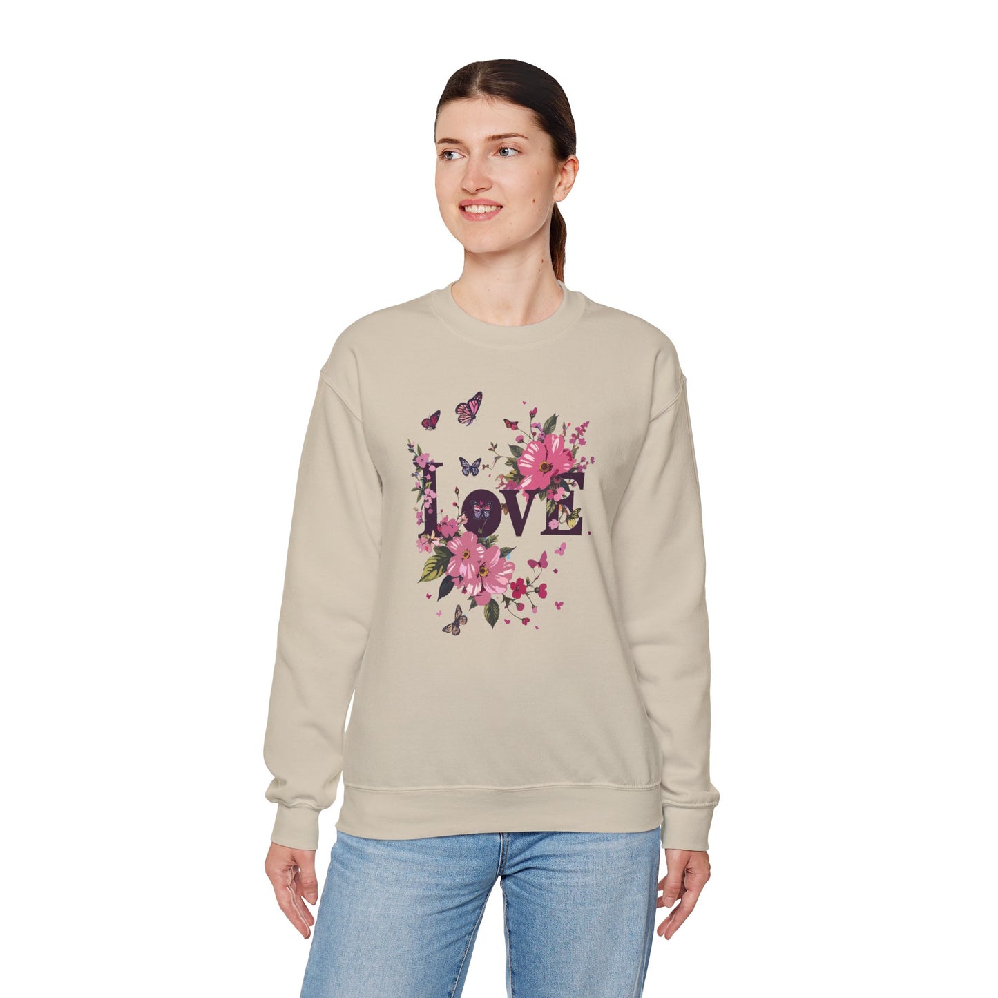 Unisex Floral Love Sweatshirt Fifty Fifty Cotton Poly Valentines Day Gift