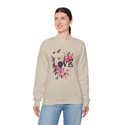 Unisex Floral Love Sweatshirt Fifty Fifty Cotton Poly Valentines Day Gift