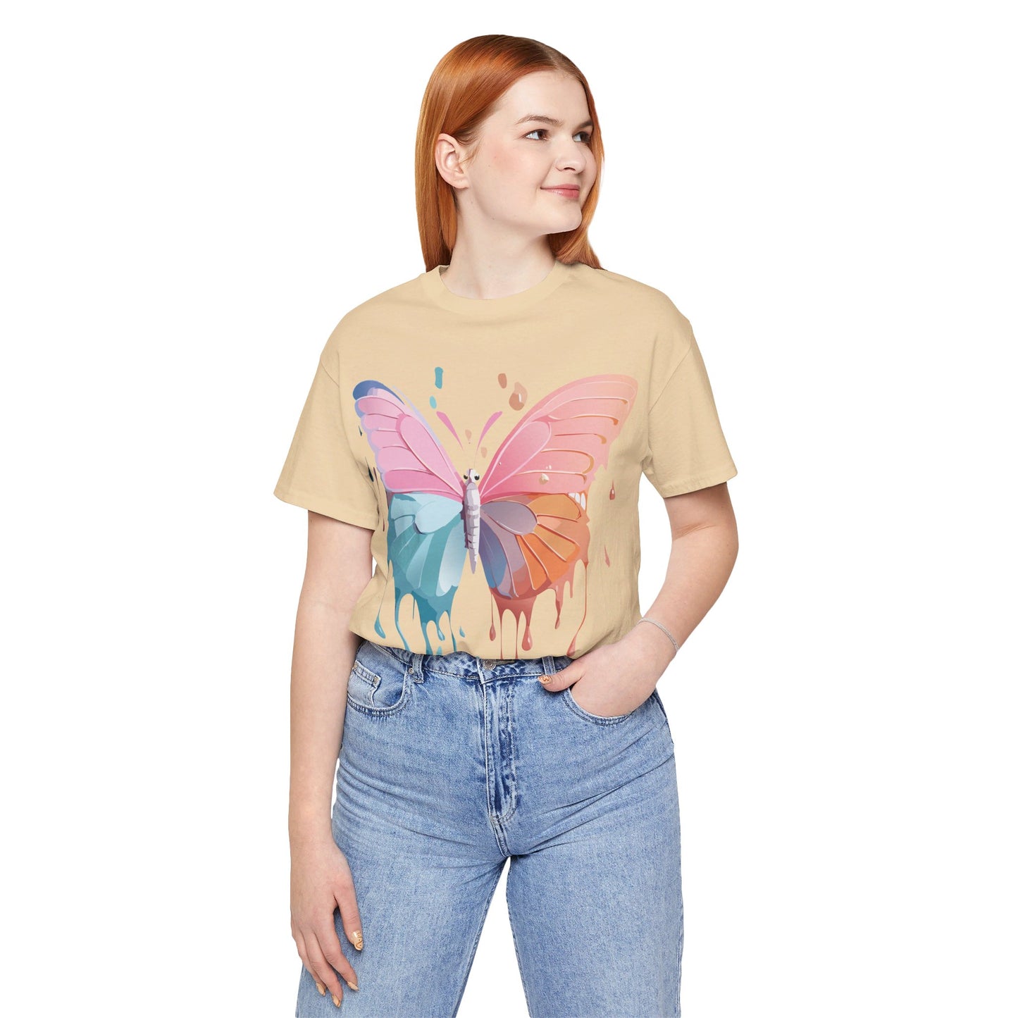 Natural Cotton Tee Shirt with Butterfly