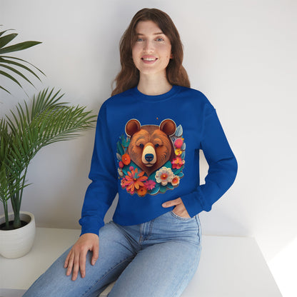 Unisex Floral Bear Sweatshirt Art Design Gildan 18000 Heavy Blend Crewneck