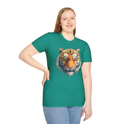 Tiger Print T Shirt Unisex Animal Tee 100 Percent Cotton Softstyle Gildan 64000