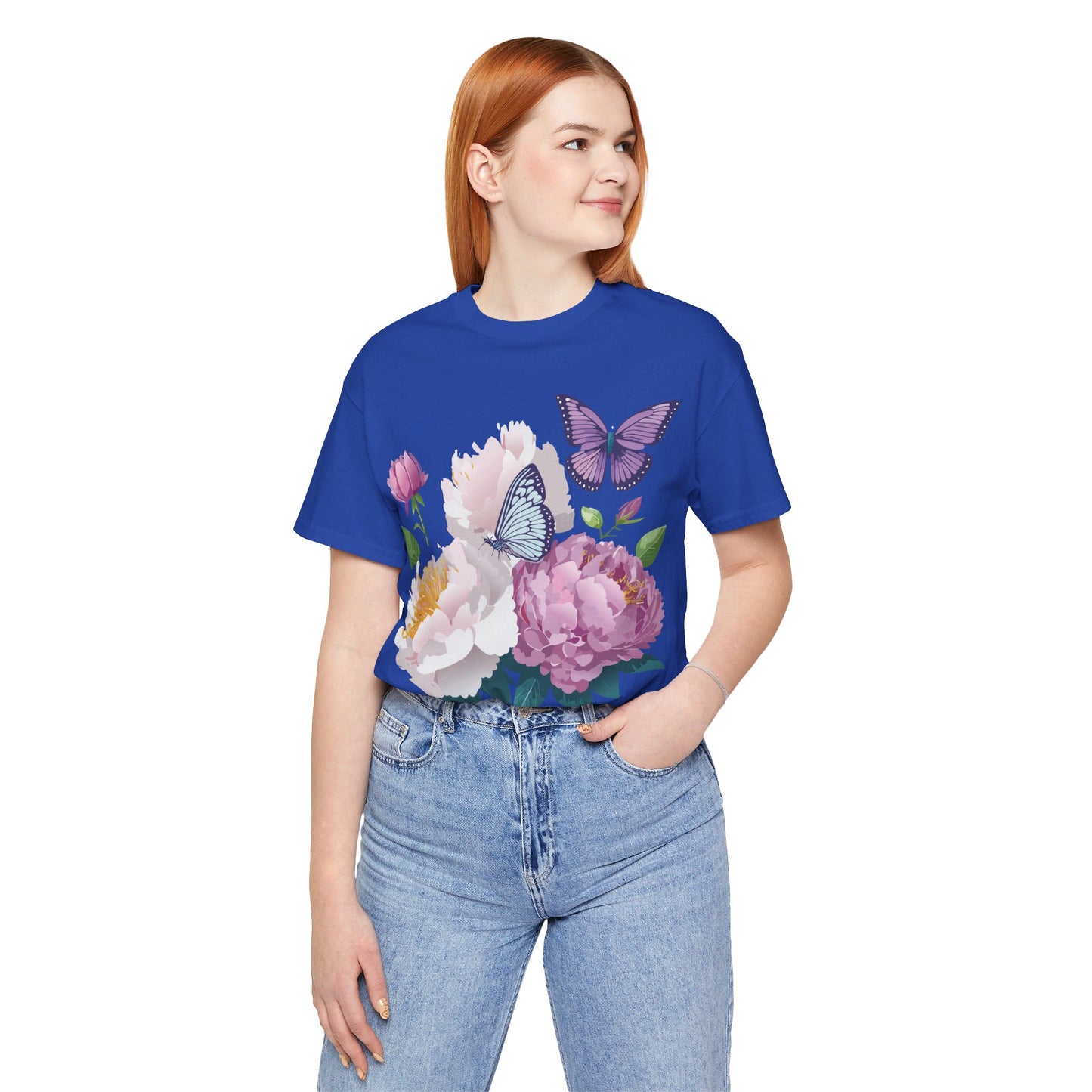 Natural Cotton Tee Shirt with Flowers