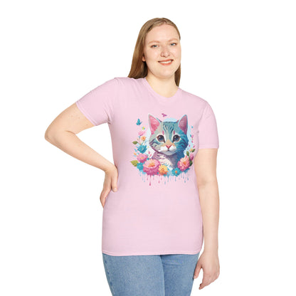 Cat Shirt Unisex Tee Kitten Cat Tee Softstyle 100 Percent Cotton Gildan 64000