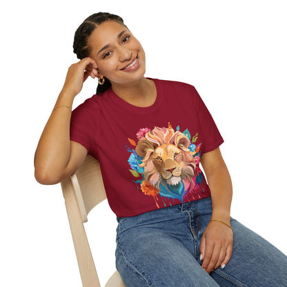 Lion Shirt Unisex Floral Lion Tee Gildan Softstyle 64000 Lightweight Cotton Tee