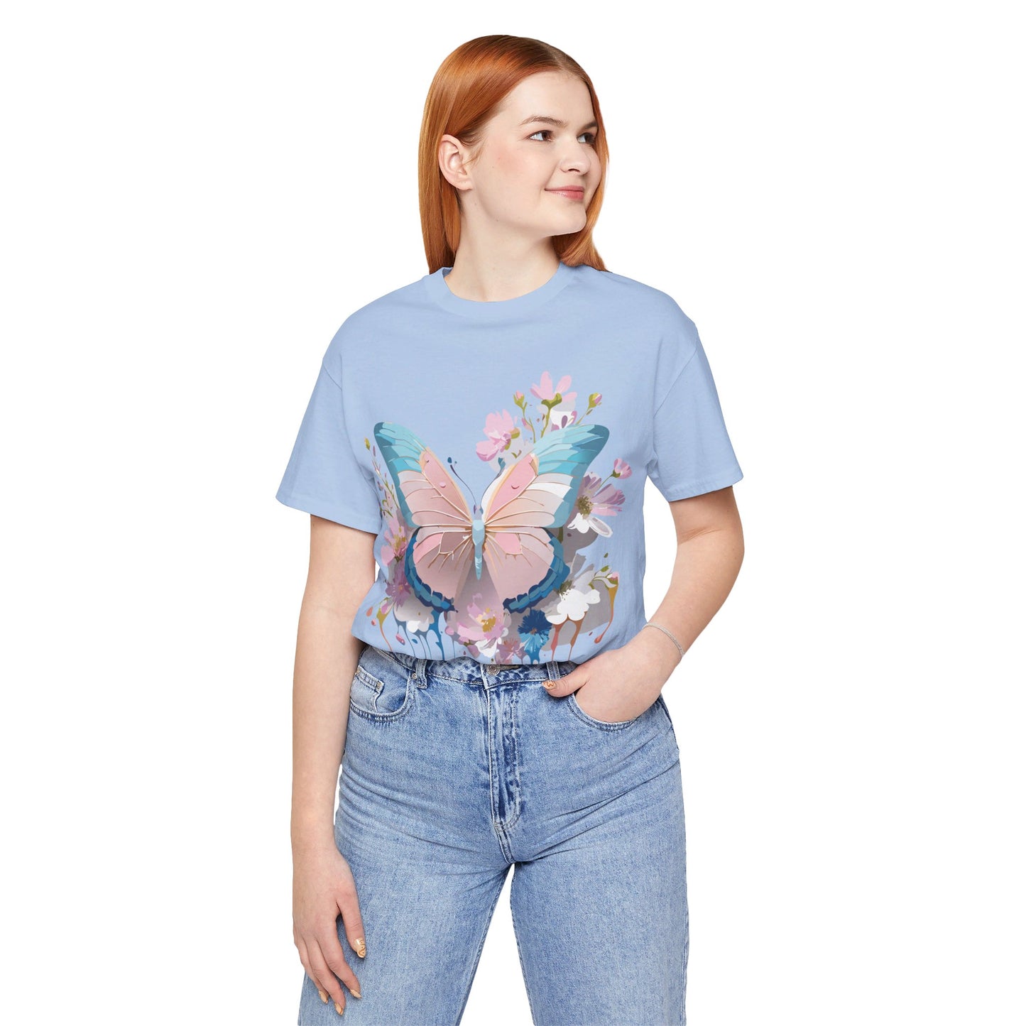 Natural Cotton Tee Shirt with Butterfly