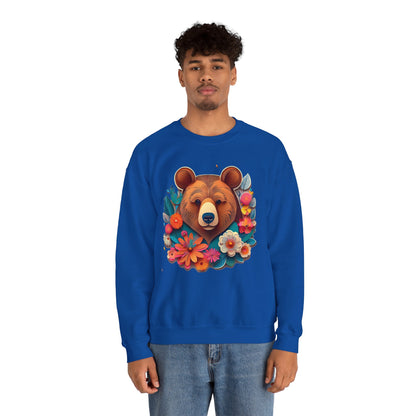 Unisex Floral Bear Sweatshirt Art Design Gildan 18000 Heavy Blend Crewneck
