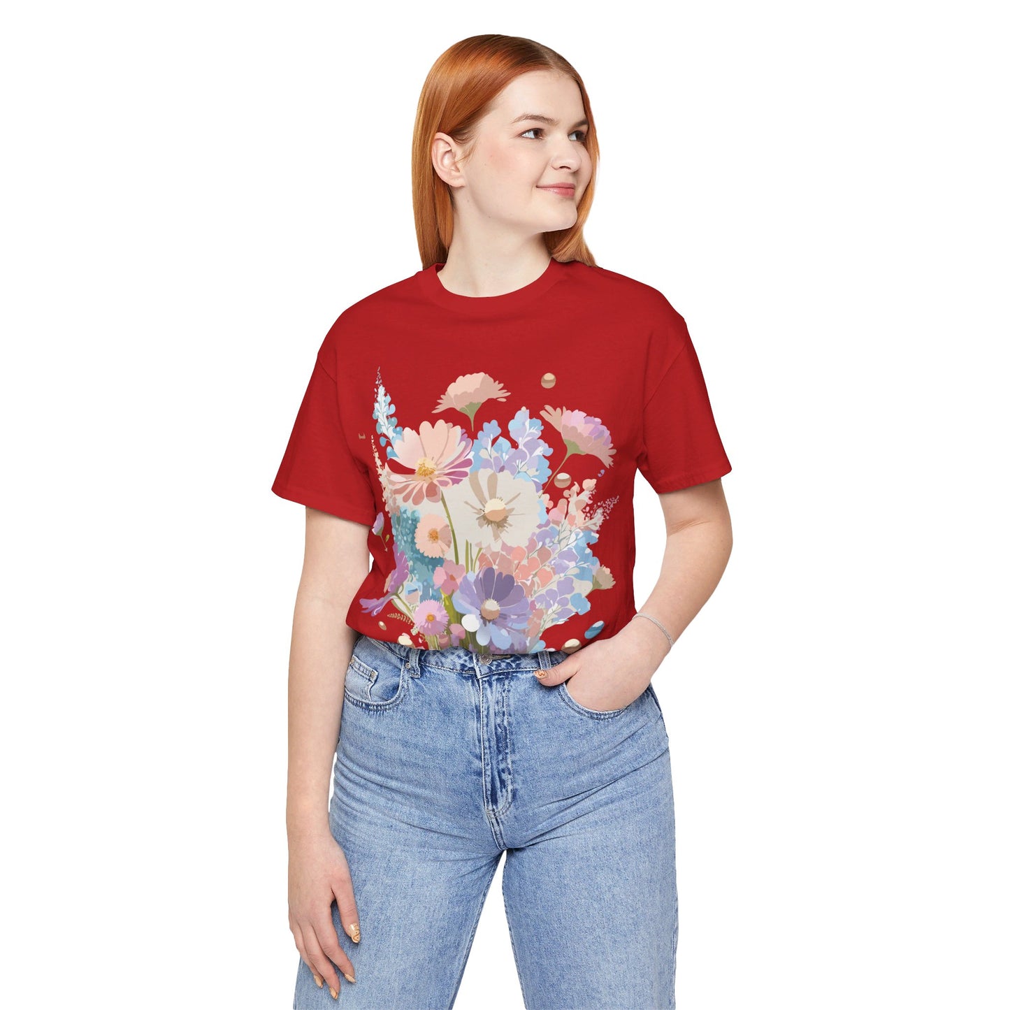 Natural Cotton Tee Shirt with Flowers