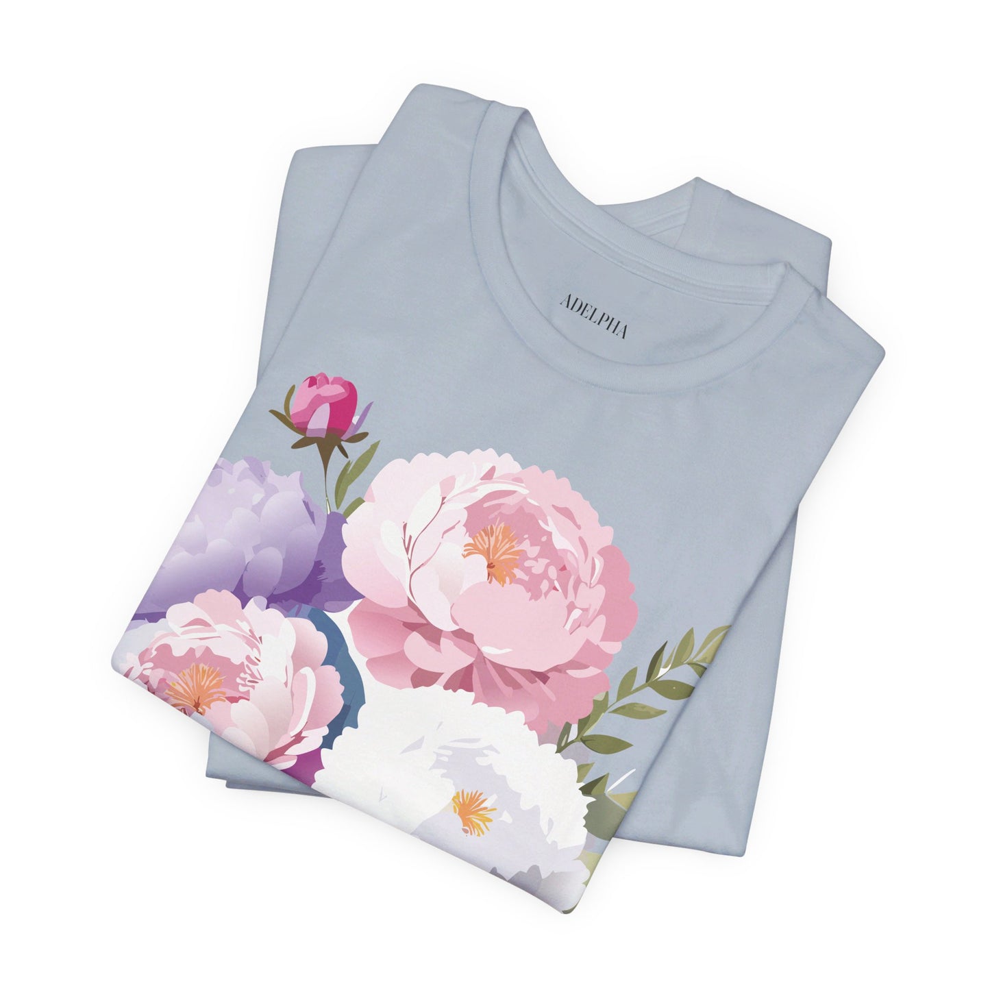 Natural Cotton Tee Shirt with Flowers