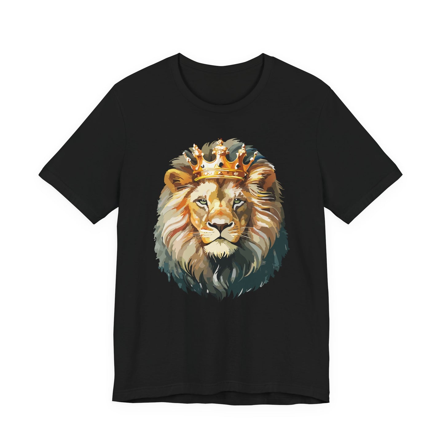Lion with Crown Tee Unisex Cotton T-Shirt Regal King Lion Illustration, Wildlife Graphic Shirt - 1
