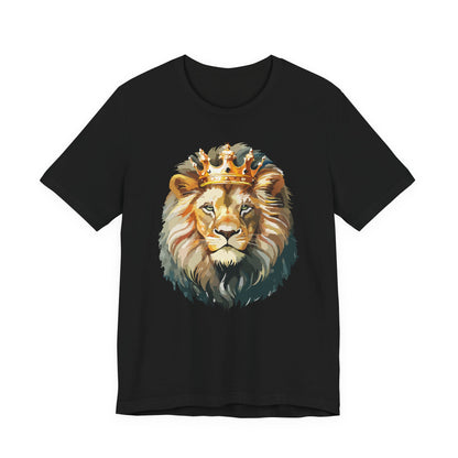 Lion with Crown Tee Unisex Cotton T-Shirt Regal King Lion Illustration, Wildlife Graphic Shirt - 1