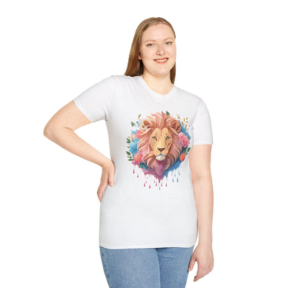 Lion Shirt Unisex Floral Lion Tee 100 Percent Cotton Softstyle Gildan 64000