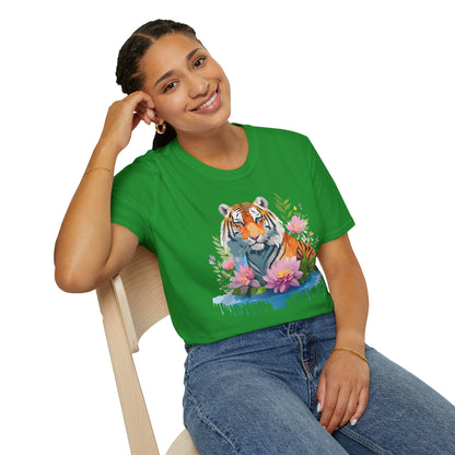 Tiger Print Unisex T Shirt Gildan Softstyle 64000 Animal Tee
