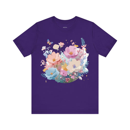 Natural Cotton Tee Shirt with Flowers