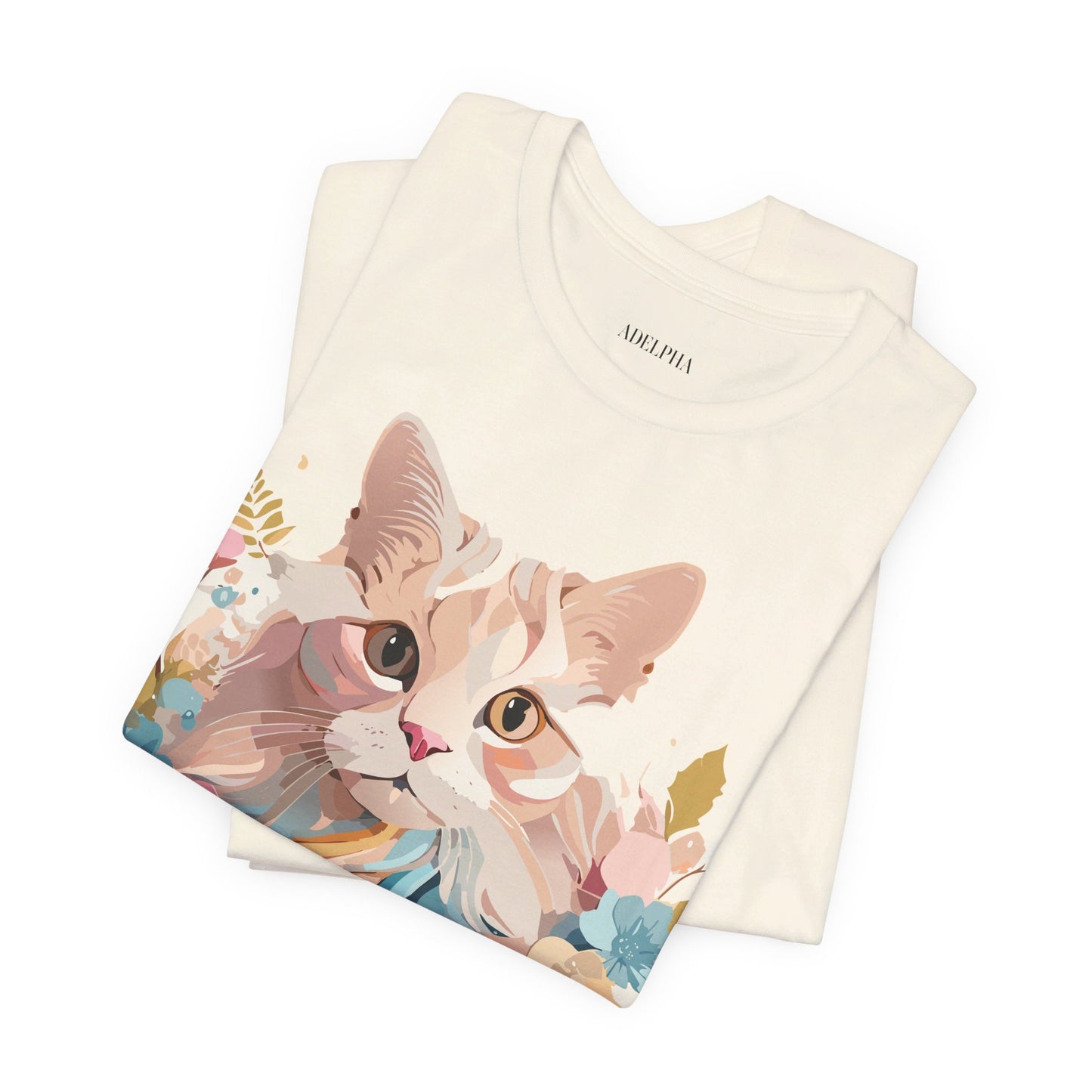 Natural Cotton Tee Shirt with Cat