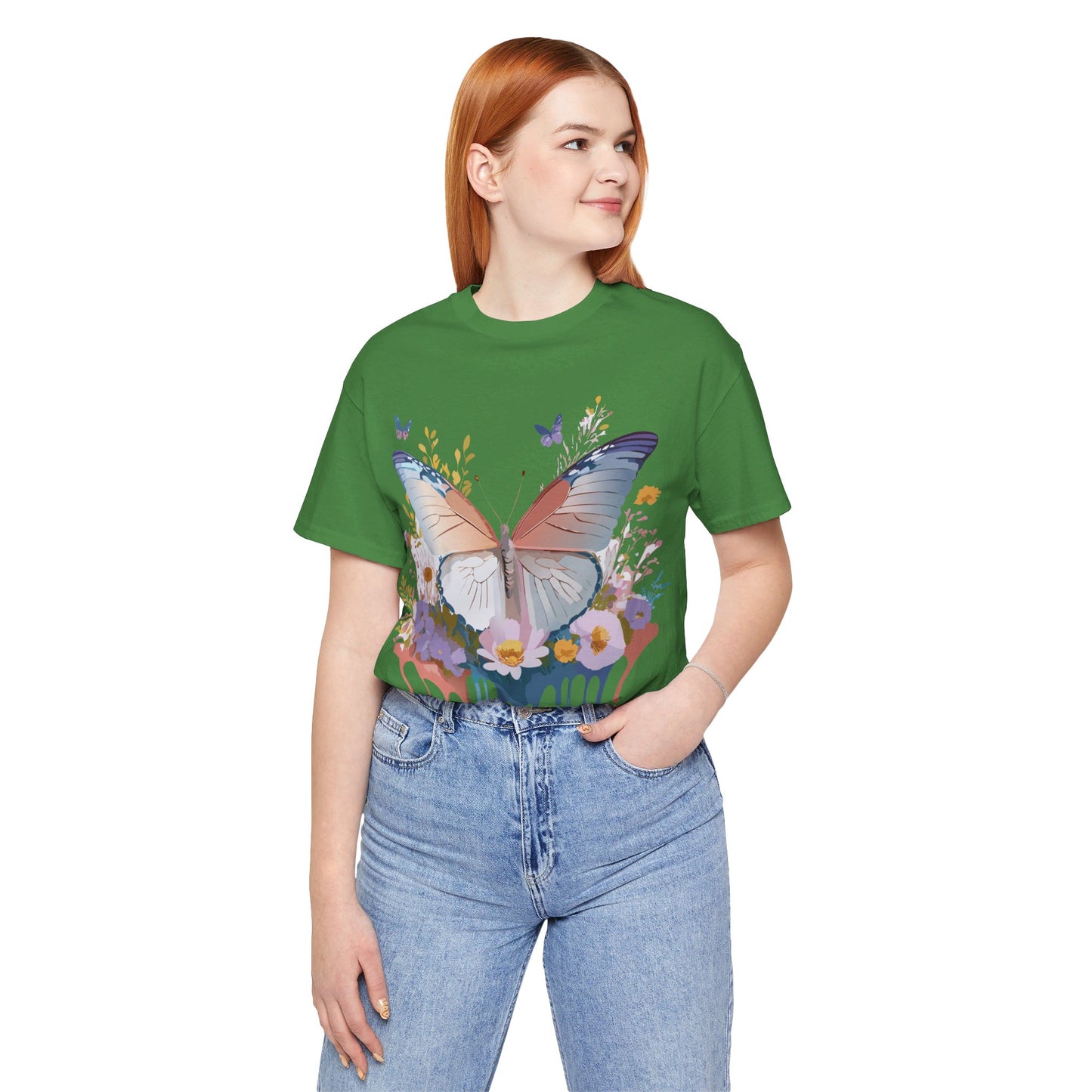 Natural Cotton Tee Shirt with Butterfly