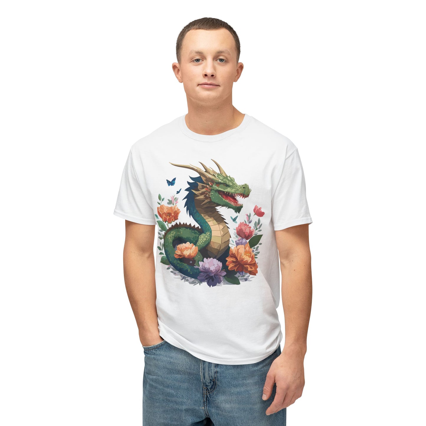 Dragon T-Shirt, Vintage Dragon Tee, Floral Tees, Dragon Art Design Shirt, Tee Shirt with Dragon 6