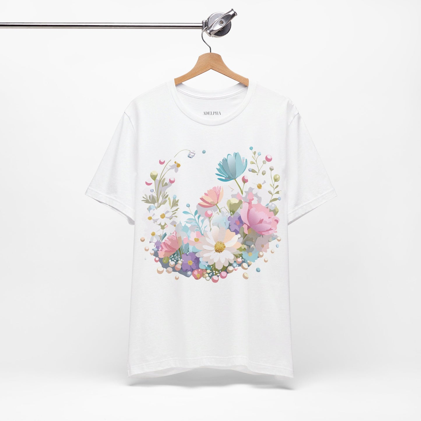 Natural Cotton Tee Shirt with Flowers