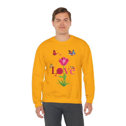 Unisex Floral Love Sweatshirt Floral Butterfly Design Cotton Poly Valentines Day